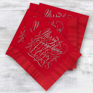 25 red & silver Christmas cocktail napkins